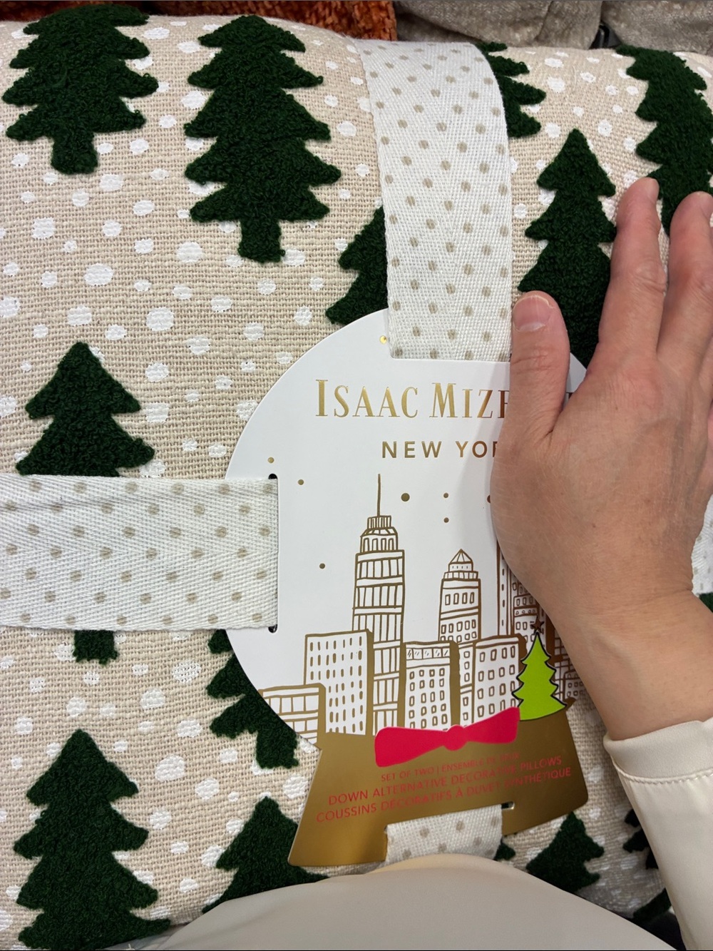 Isaac Mizrahi Green and Cream Holiday Tree Throw Pillow